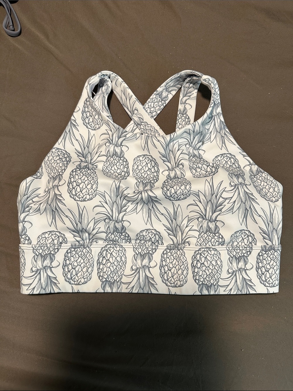 Pineapple Print Sports Bra - White & Gray